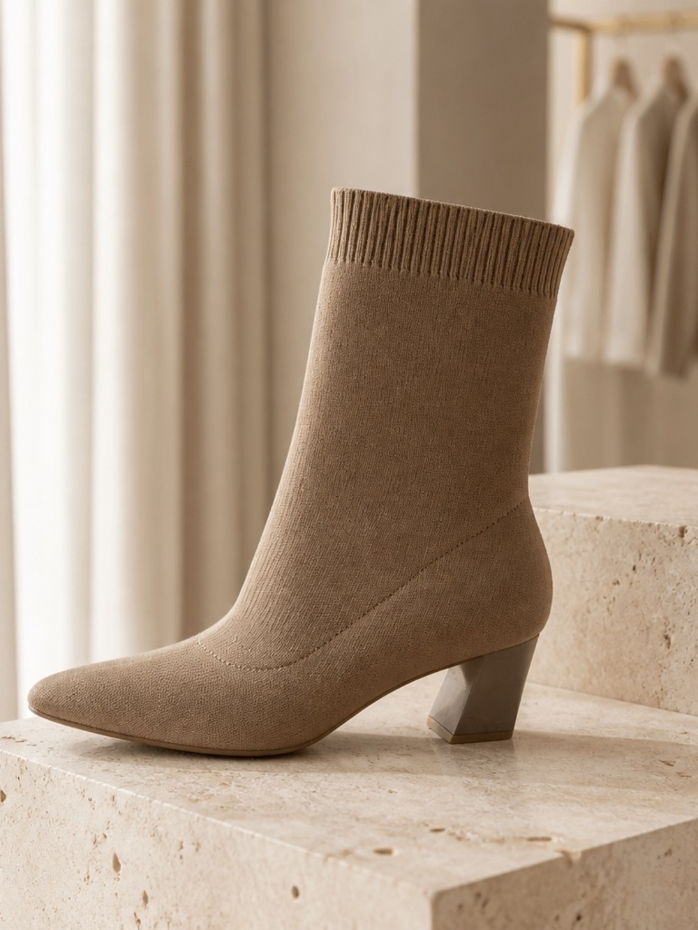 Knit Sock Ankle Booties in Taupe
